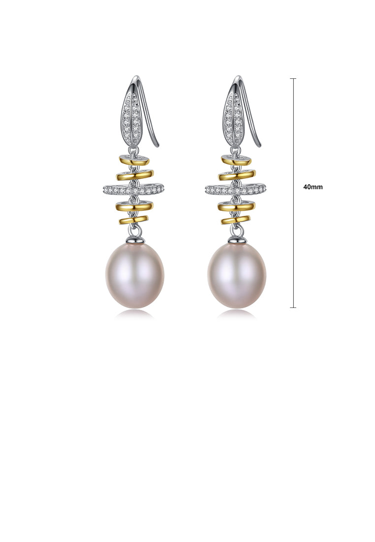 925 Sterling Silver Fashion Simple Geometric Circle Purple Freshwater Pearl Earrings with Cubic Zirconia - Luxurious Look