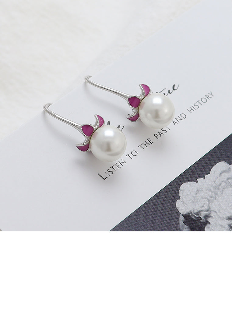 925 Sterling Silver Simple Elegant Geometric Freshwater Pearl Earrings - Luxurious Look
