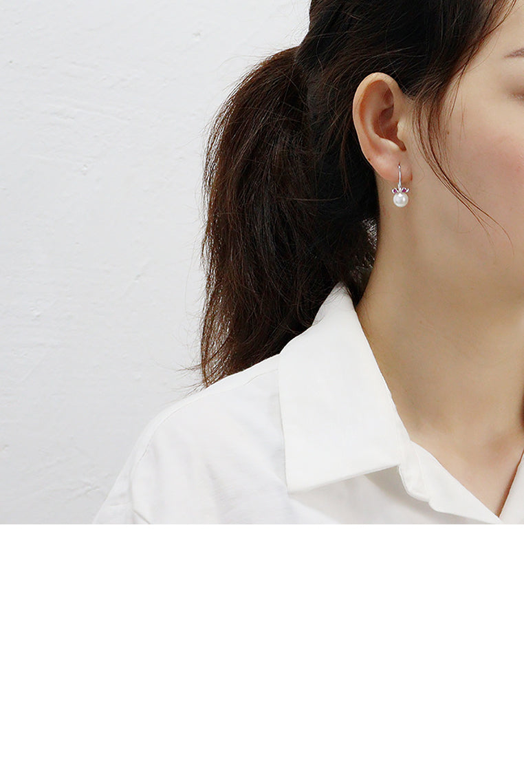 925 Sterling Silver Simple Elegant Geometric Freshwater Pearl Earrings - Luxurious Look