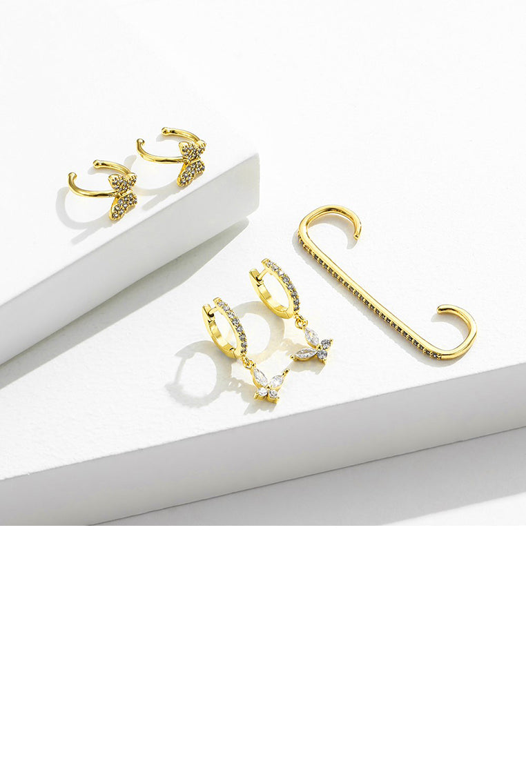 Simple and Fashion Plated Gold Butterfly Geometric Circle Earrings with Cubic Zirconia - Luxurious Look