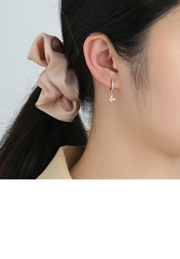 Simple and Fashion Plated Gold Butterfly Geometric Circle Earrings with Cubic Zirconia - Luxurious Look
