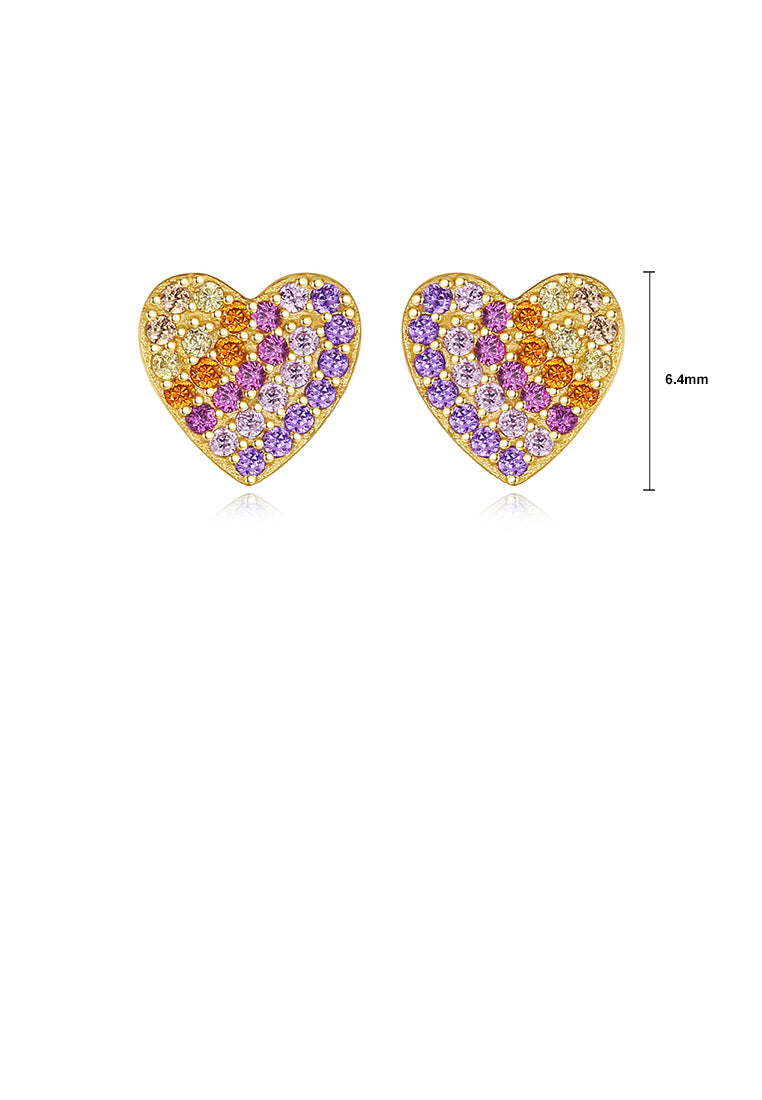 925 Sterling Silver Plated Gold Simple Bright Heart-shaped Stud Earrings with Colorful Cubic Zirconia - Luxurious Look