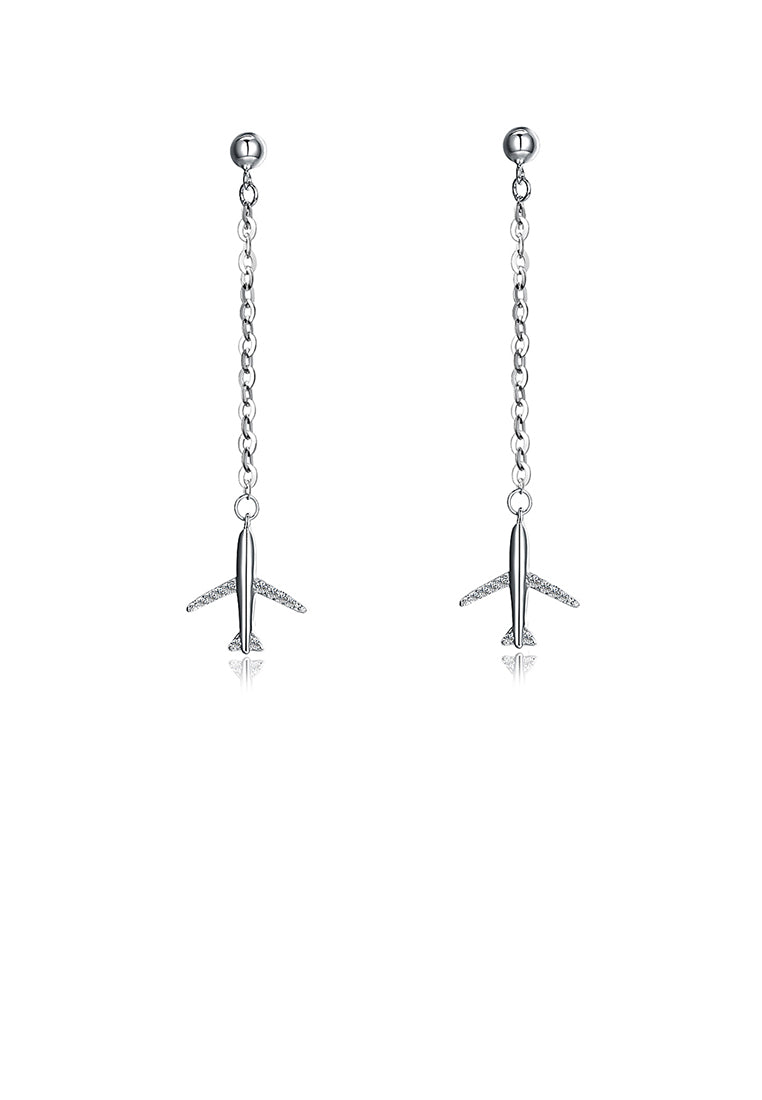 925 Sterling Silver Simple Aircraft Long Earrings with Austrian Element Crystal