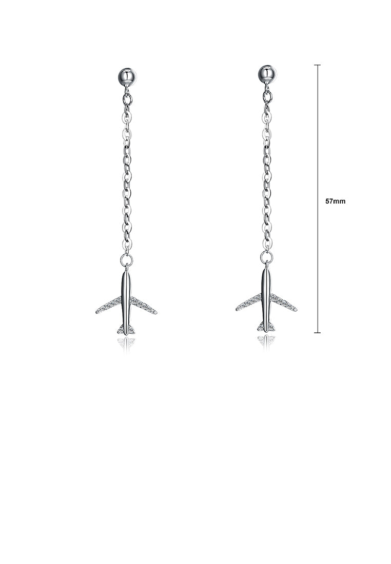 925 Sterling Silver Simple Aircraft Long Earrings with Austrian Element Crystal
