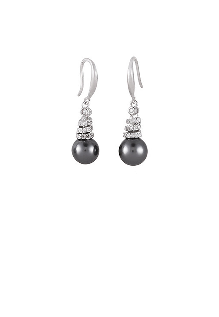 925 Sterling Silver Fashion and Elegant Geometric Black Freshwater Pearl Earrings with Cubic Zirconia - Luxurious Look