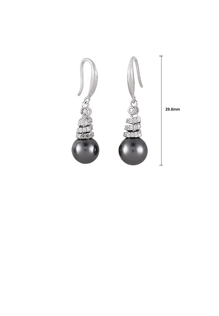 925 Sterling Silver Fashion and Elegant Geometric Black Freshwater Pearl Earrings with Cubic Zirconia - Luxurious Look