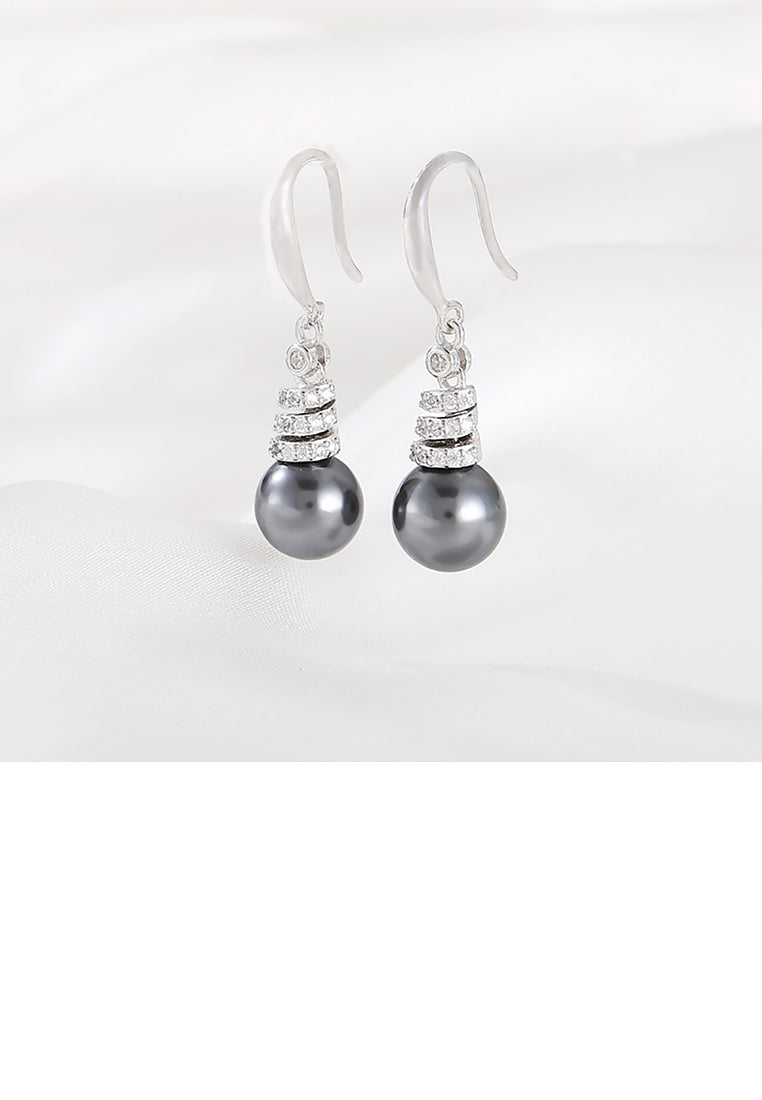 925 Sterling Silver Fashion and Elegant Geometric Black Freshwater Pearl Earrings with Cubic Zirconia - Luxurious Look