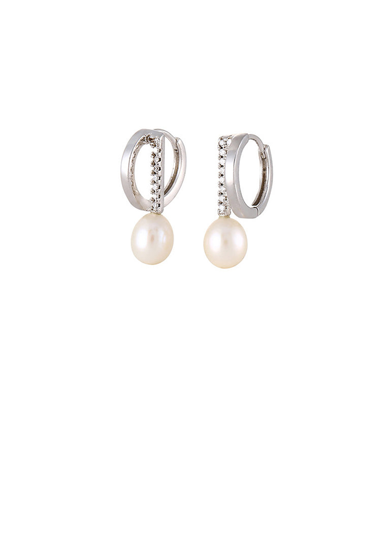925 Sterling Silver Fashion Simple Geometric White Freshwater Pearl Stud Earrings - Luxurious Look