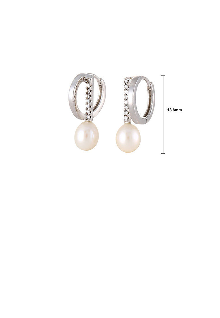 925 Sterling Silver Fashion Simple Geometric White Freshwater Pearl Stud Earrings - Luxurious Look