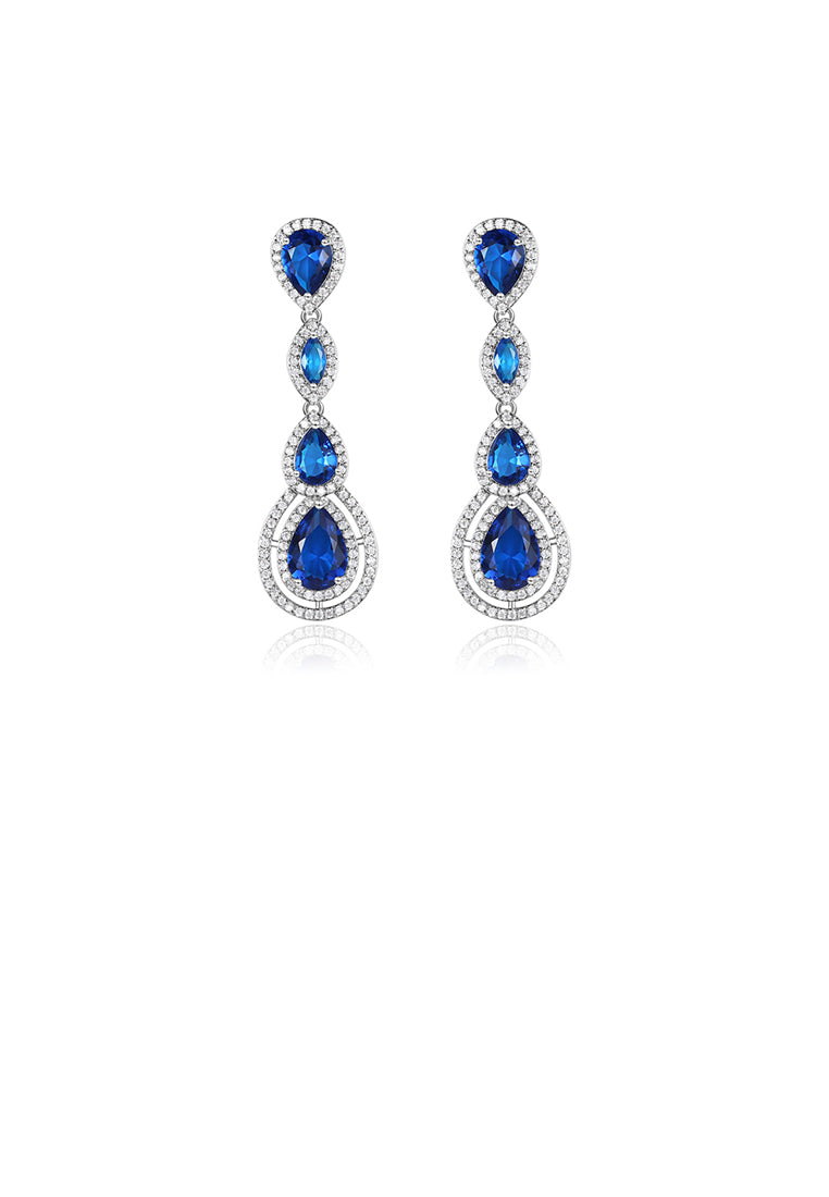 Fashion and Elegant Geometric Water Drop Earrings with Blue Cubic Zirconia - Luxurious Look
