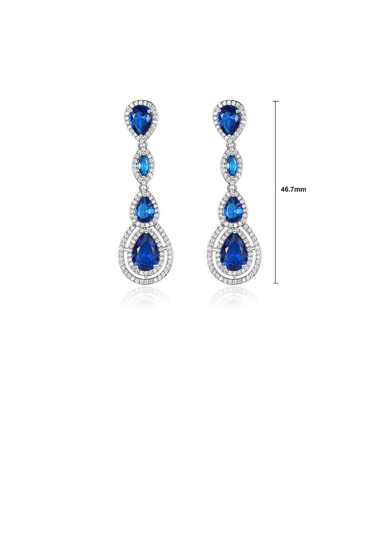 Fashion and Elegant Geometric Water Drop Earrings with Blue Cubic Zirconia - Luxurious Look
