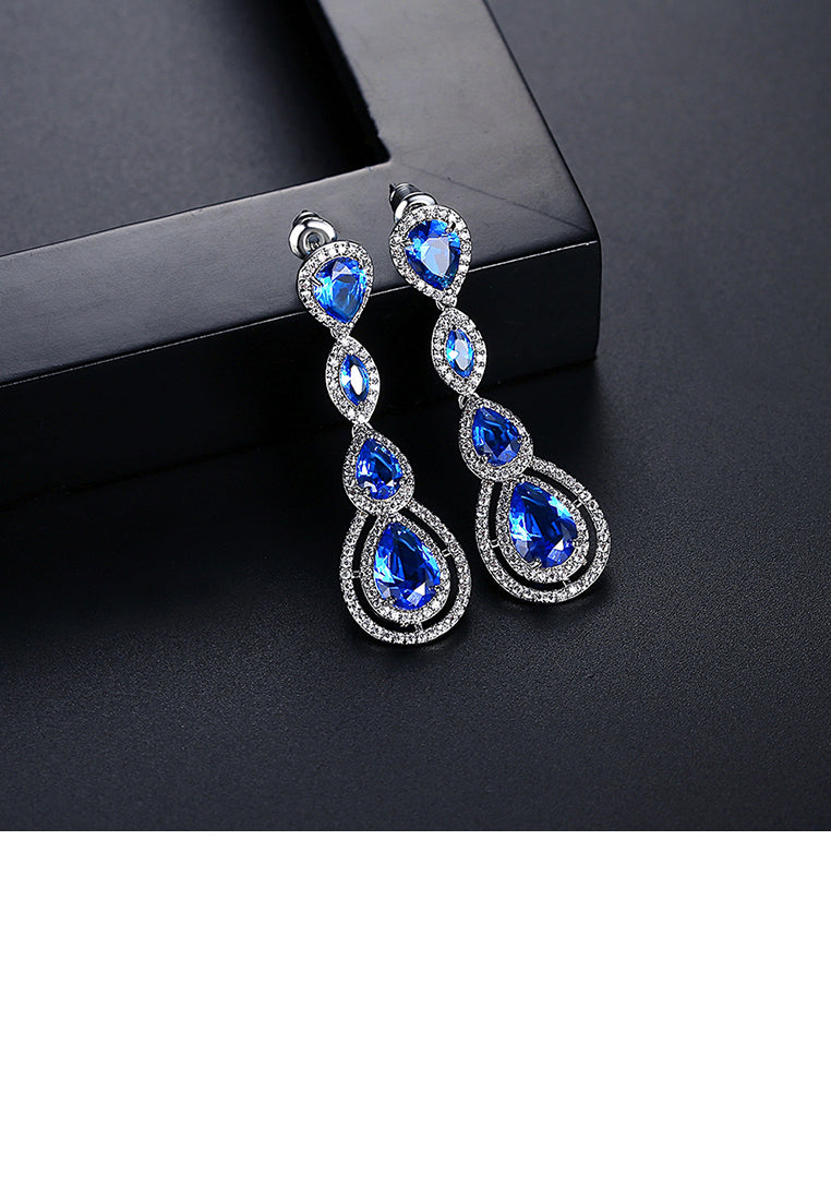 Fashion and Elegant Geometric Water Drop Earrings with Blue Cubic Zirconia - Luxurious Look