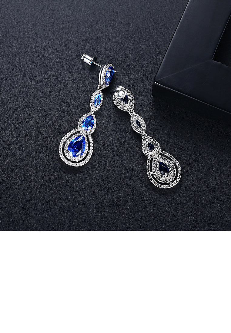 Fashion and Elegant Geometric Water Drop Earrings with Blue Cubic Zirconia - Luxurious Look