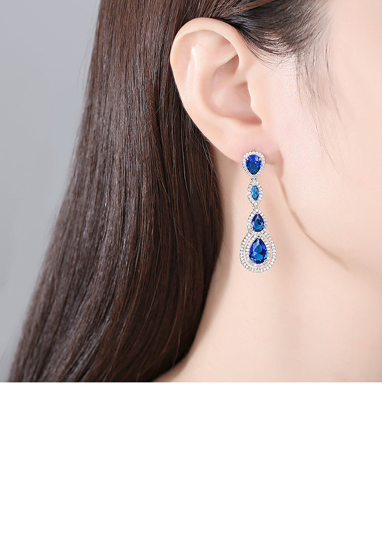 Fashion and Elegant Geometric Water Drop Earrings with Blue Cubic Zirconia - Luxurious Look