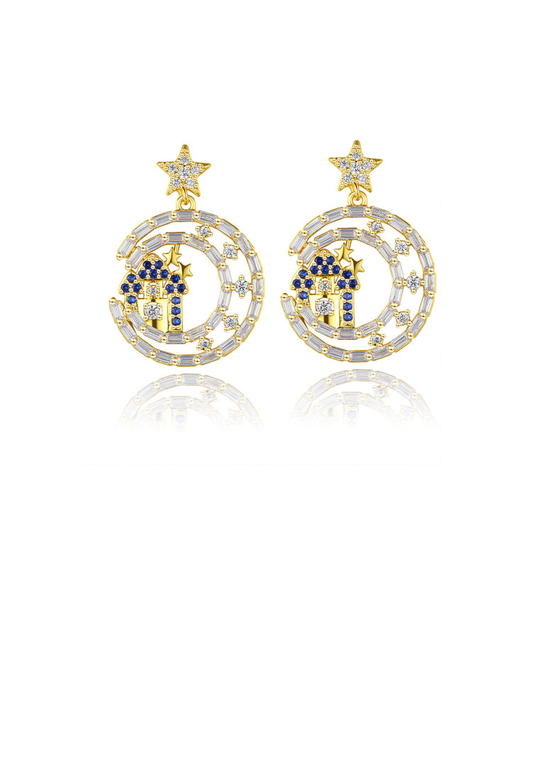 Fashion Temperament Plated Gold Moon Star Earrings with Cubic Zirconia - Luxurious Look