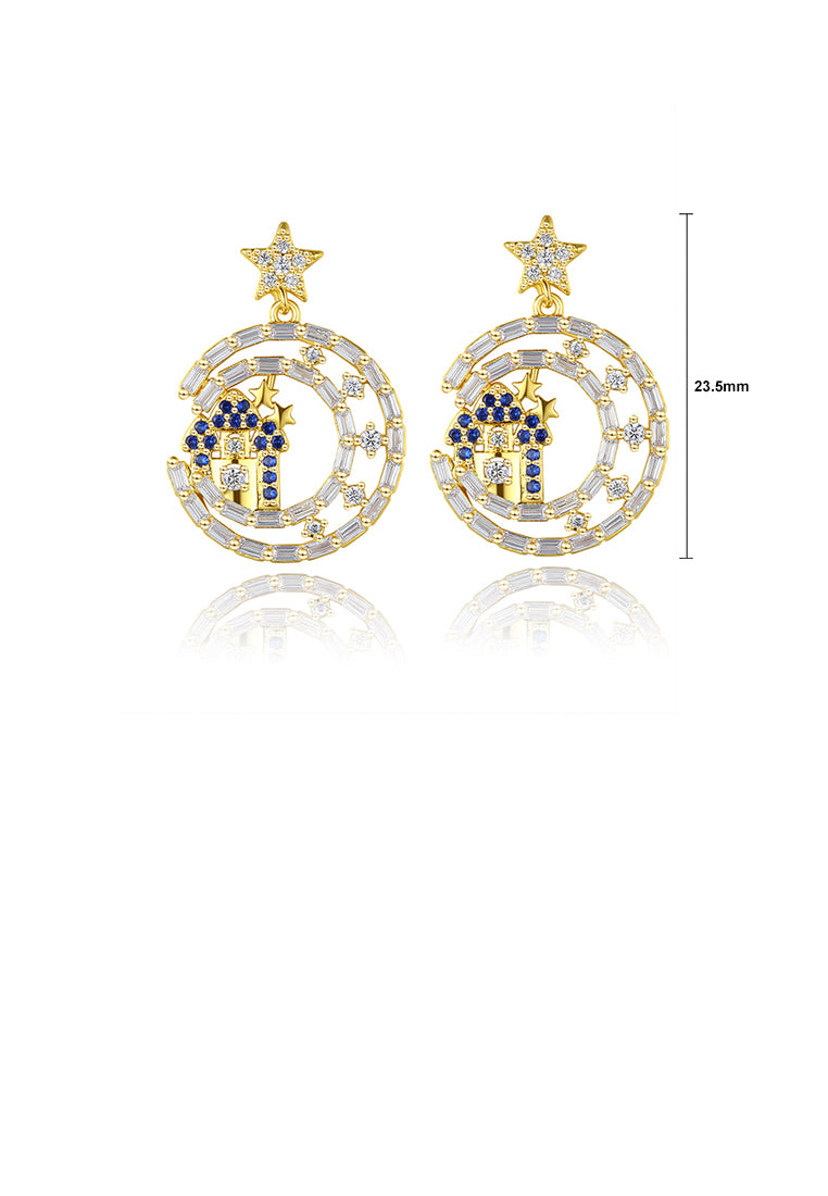 Fashion Temperament Plated Gold Moon Star Earrings with Cubic Zirconia - Luxurious Look