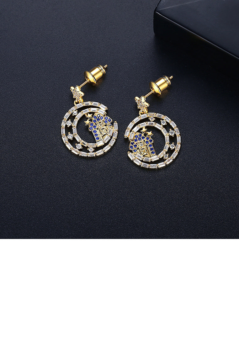 Fashion Temperament Plated Gold Moon Star Earrings with Cubic Zirconia - Luxurious Look