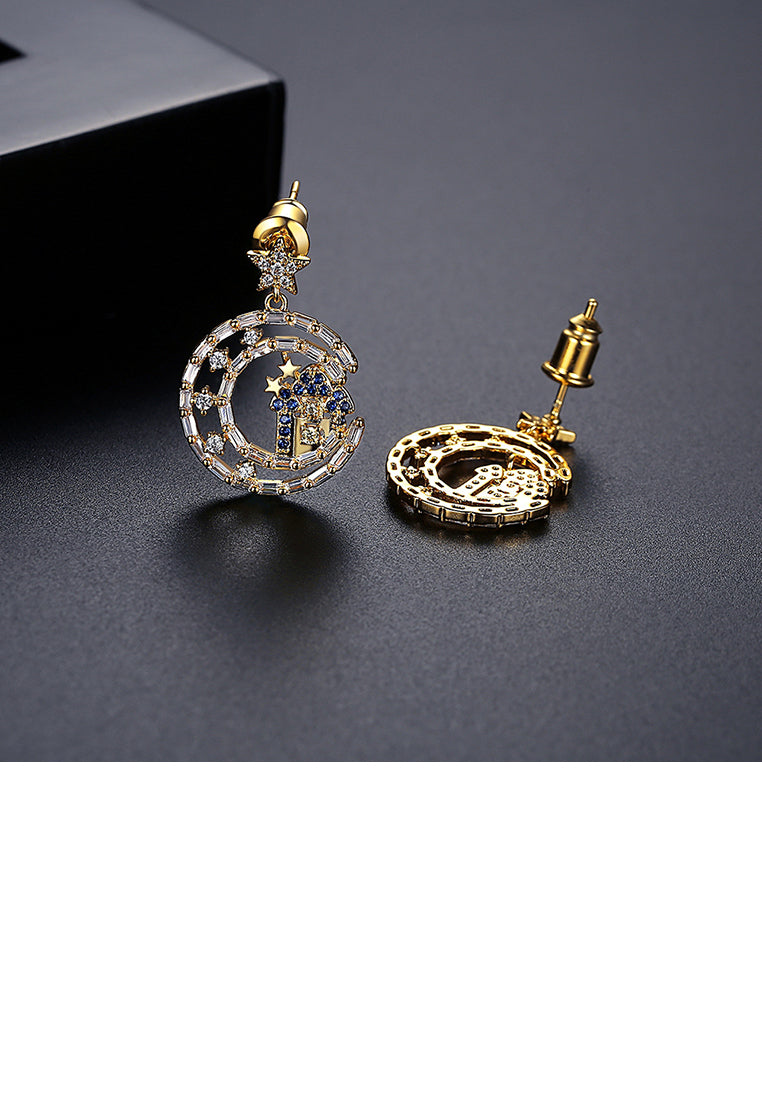 Fashion Temperament Plated Gold Moon Star Earrings with Cubic Zirconia - Luxurious Look