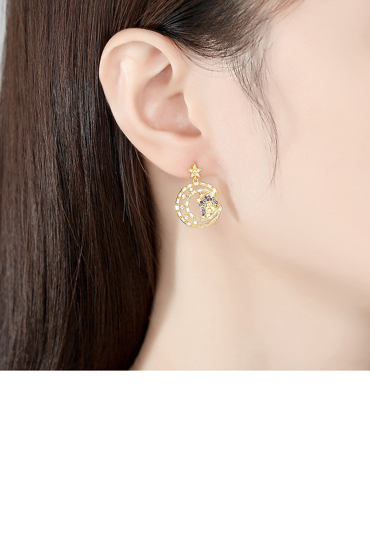 Fashion Temperament Plated Gold Moon Star Earrings with Cubic Zirconia - Luxurious Look