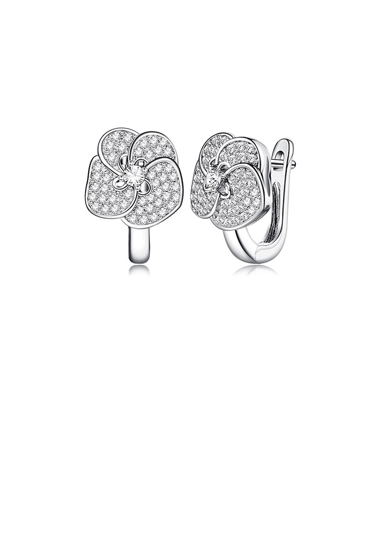 Fashion and Elegant Flower Stud Earrings with Cubic Zirconia - Luxurious Look