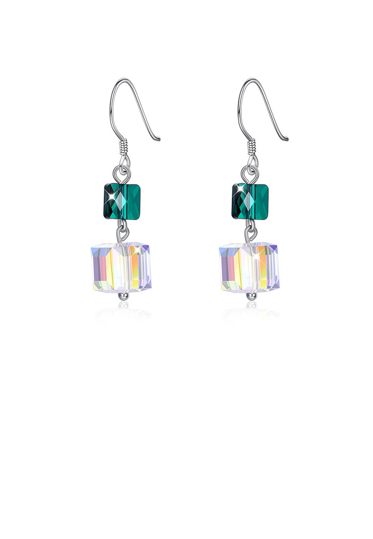 925 Sterling Silver Fashion Individual Square Earrings with Austrian Element Crystal
