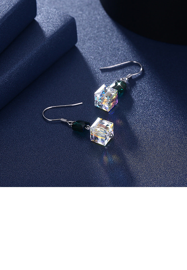 925 Sterling Silver Fashion Individual Square Earrings with Austrian Element Crystal