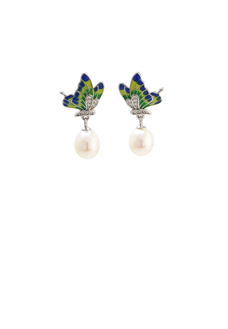 925 Sterling Silver Fashion Elegant Butterfly Freshwater Pearl Stud Earrings - Luxurious Look