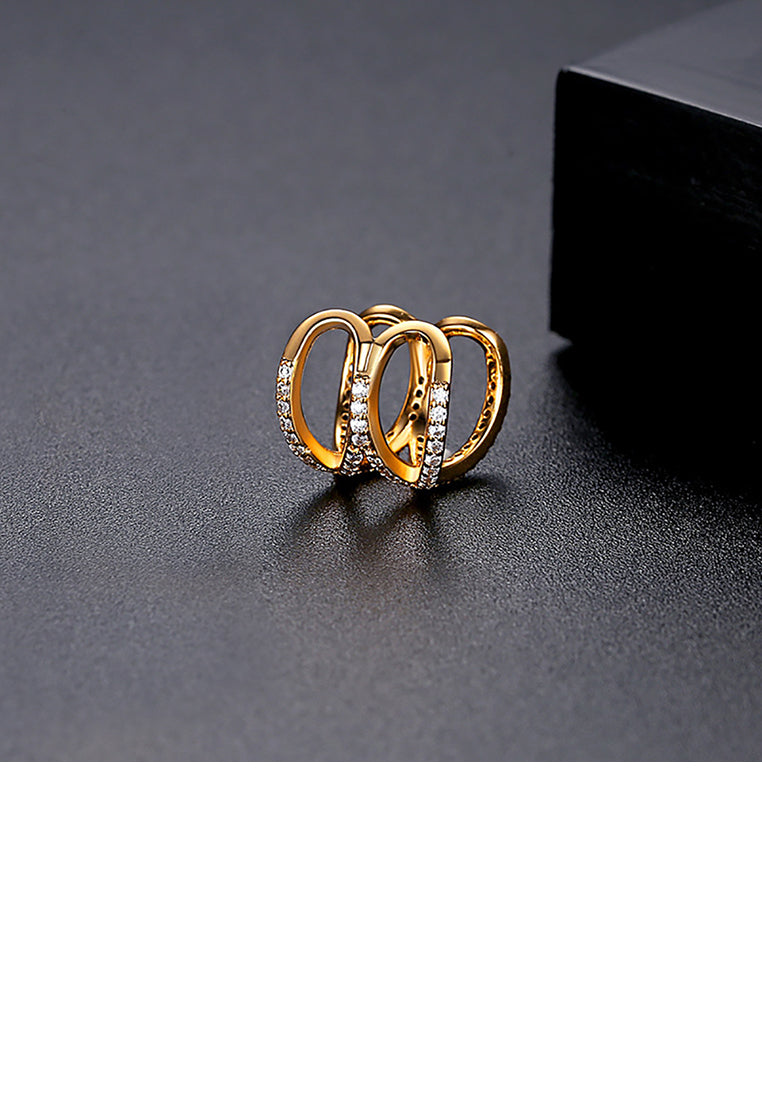 Fashion Personality Plated Gold Hollow Cross Geometry Single Ear Clip with Cubic Zirconia - Luxurious Look