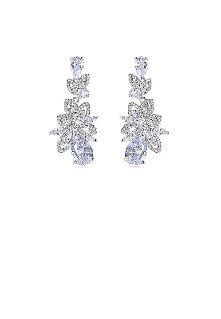 Elegant and Bright Flower Long Earrings with Cubic Zirconia - Luxurious Look