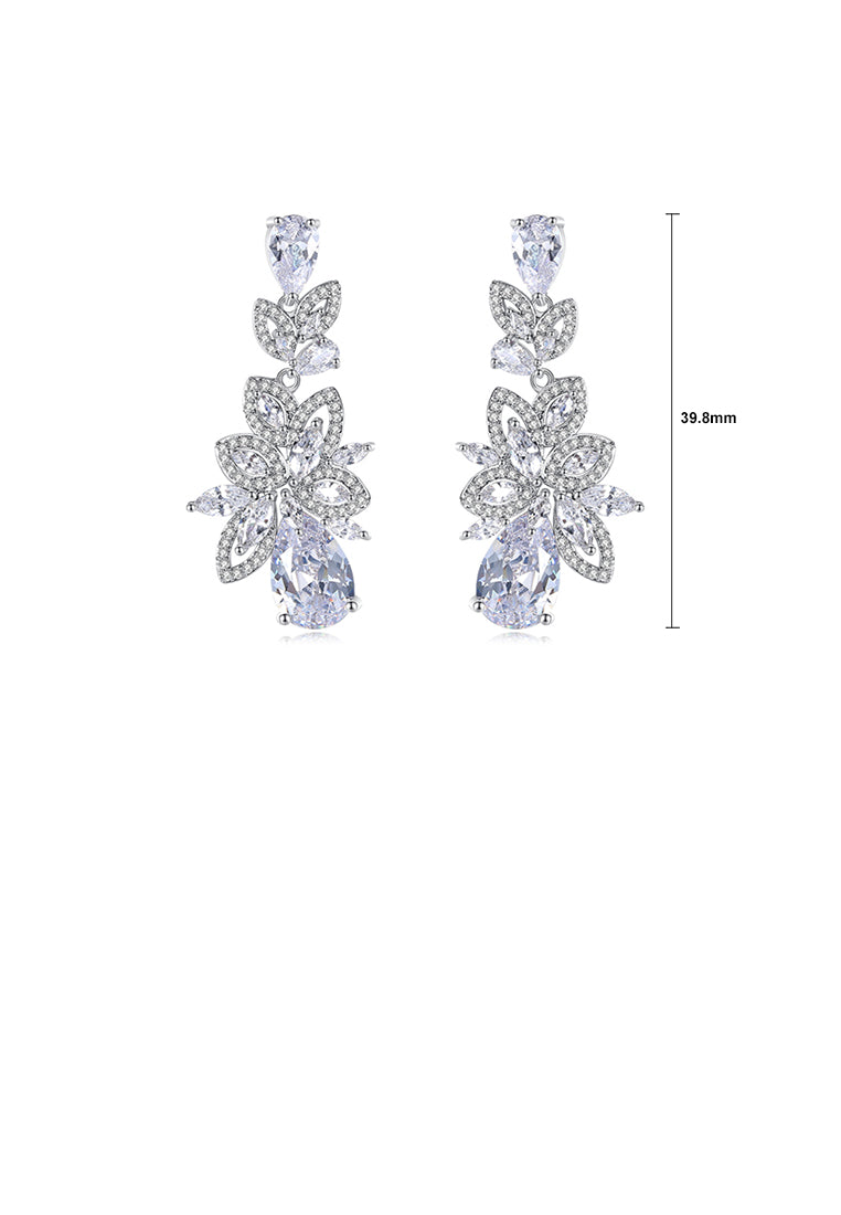 Elegant and Bright Flower Long Earrings with Cubic Zirconia - Luxurious Look