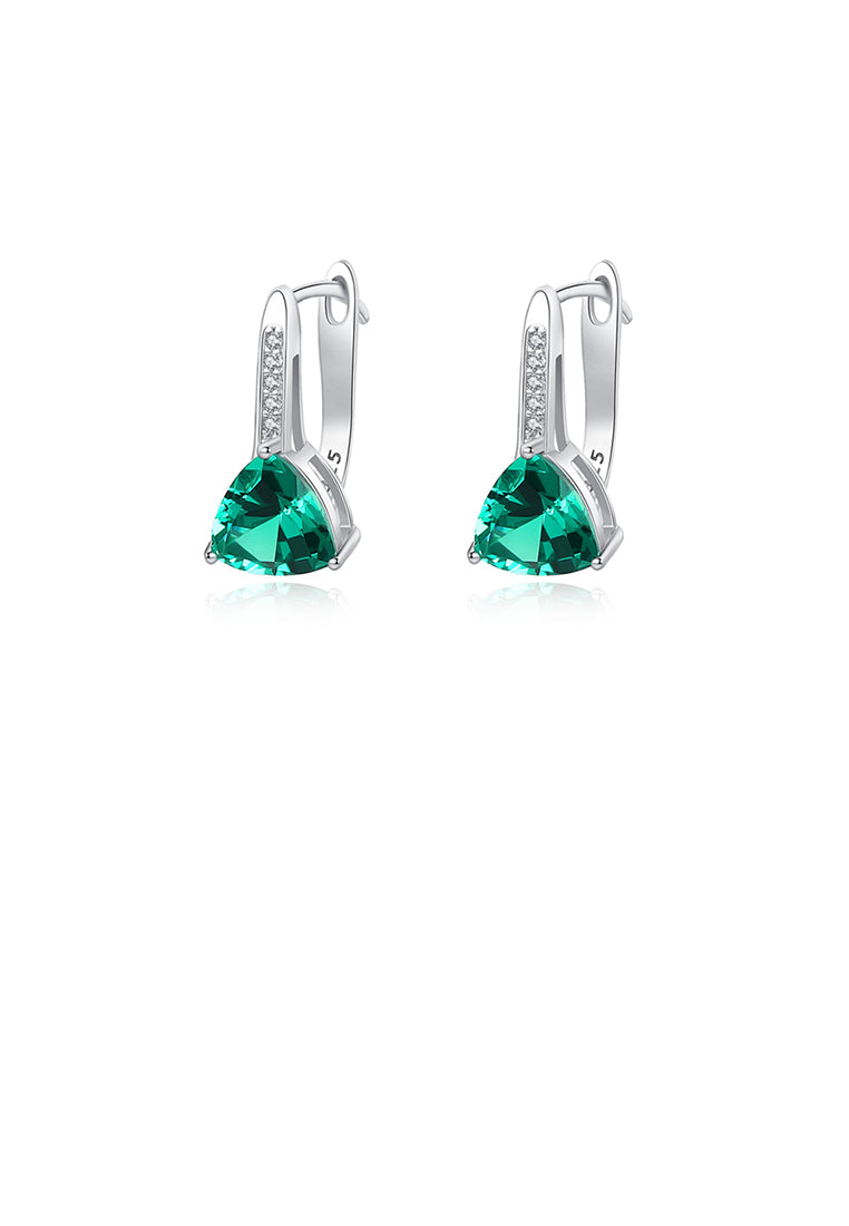 925 Sterling Silver Fashion Simple Geometric Triangle Green Cubic Zirconia Stud Earrings - Luxurious Look