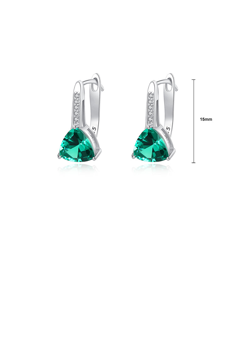 925 Sterling Silver Fashion Simple Geometric Triangle Green Cubic Zirconia Stud Earrings - Luxurious Look