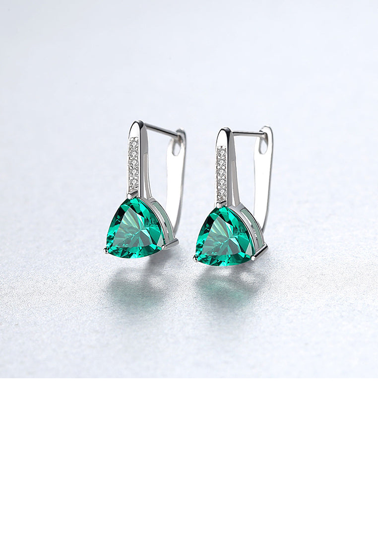 925 Sterling Silver Fashion Simple Geometric Triangle Green Cubic Zirconia Stud Earrings - Luxurious Look