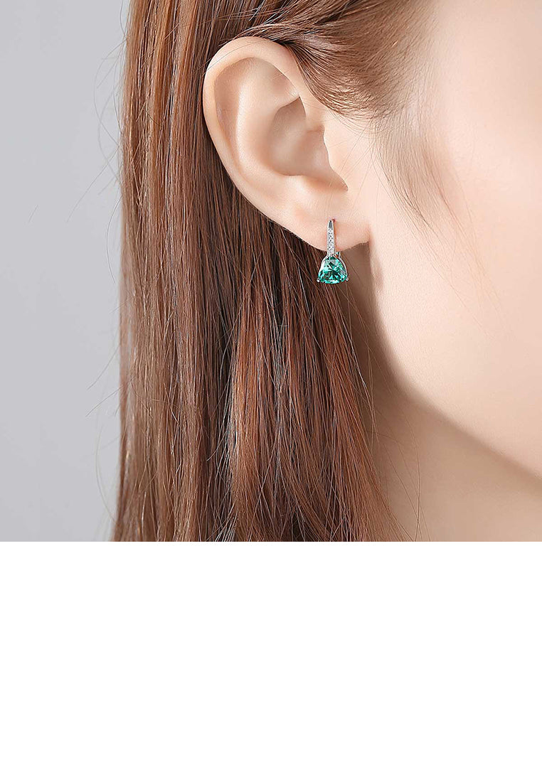 925 Sterling Silver Fashion Simple Geometric Triangle Green Cubic Zirconia Stud Earrings - Luxurious Look