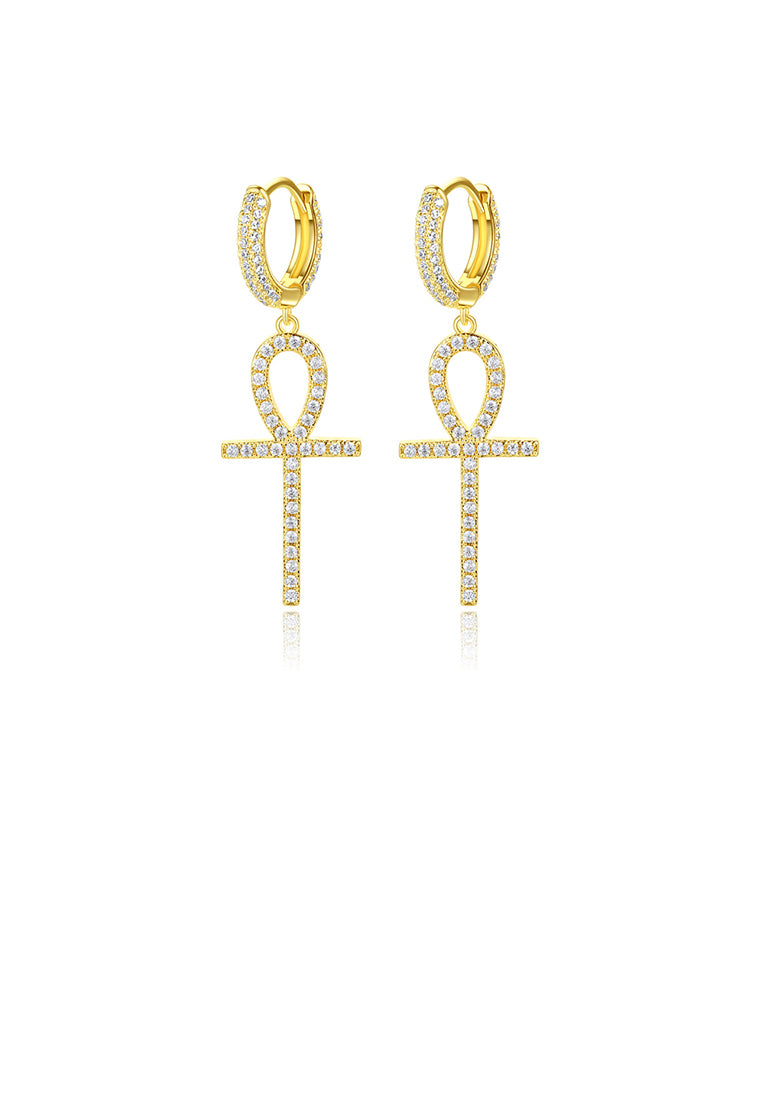 Simple and Creative Plated Gold Cross Earrings with Cubic Zirconia - Luxurious Look