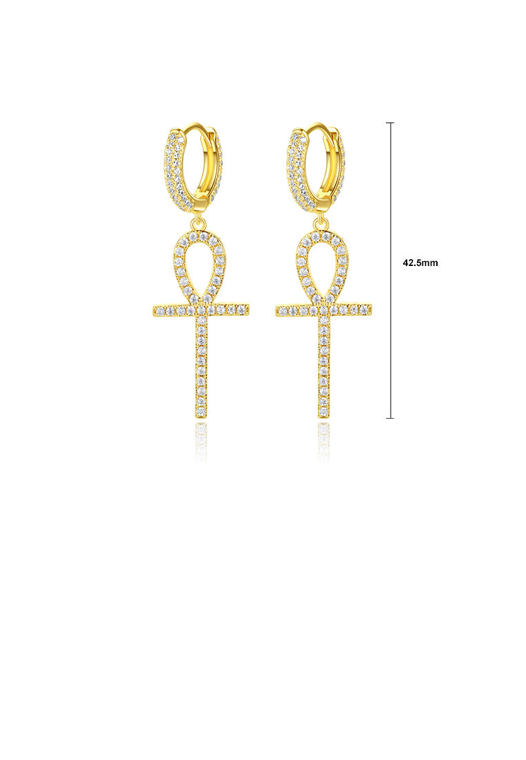 Simple and Creative Plated Gold Cross Earrings with Cubic Zirconia - Luxurious Look