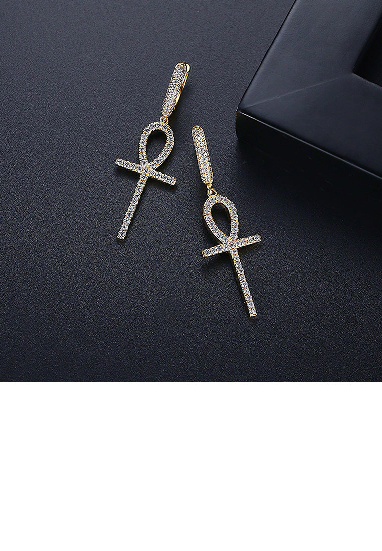 Simple and Creative Plated Gold Cross Earrings with Cubic Zirconia - Luxurious Look