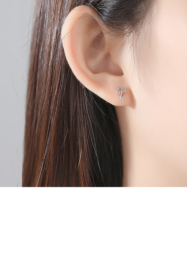 925 Sterling Silver Simple Creative Hot Air Balloon Stud Earrings
