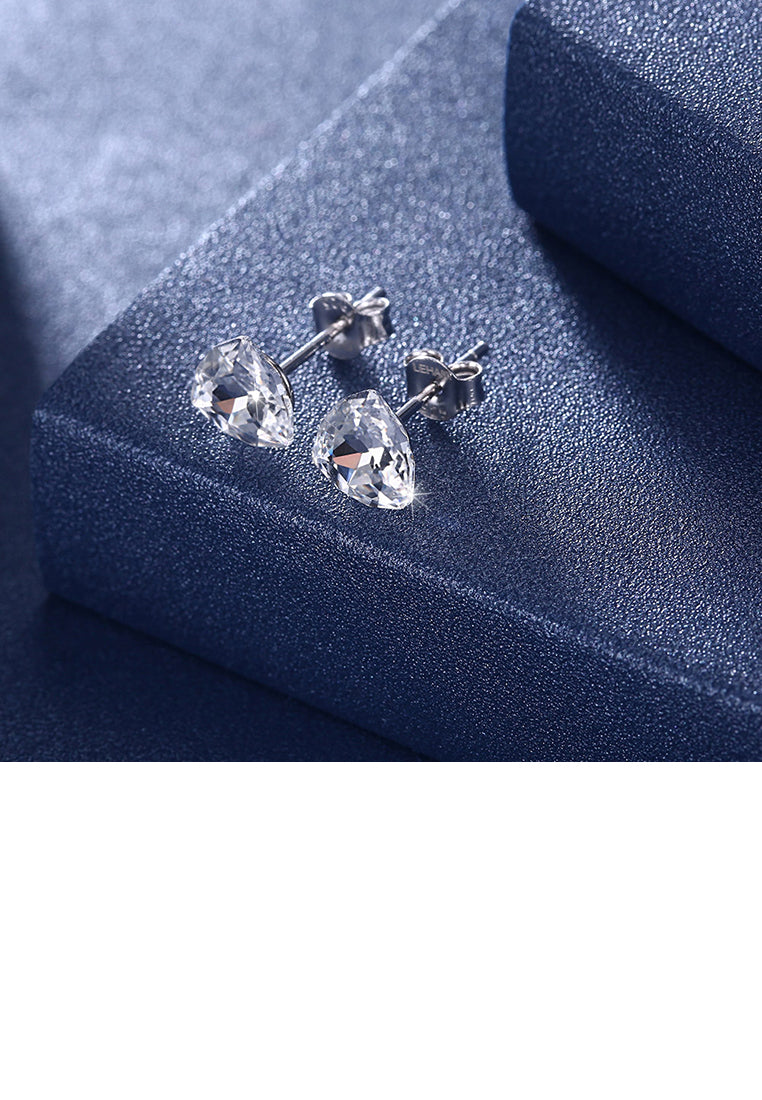 925 Sterling Silver Simple Geometric Triangle White Austrian Element Crystal Stud Earrings