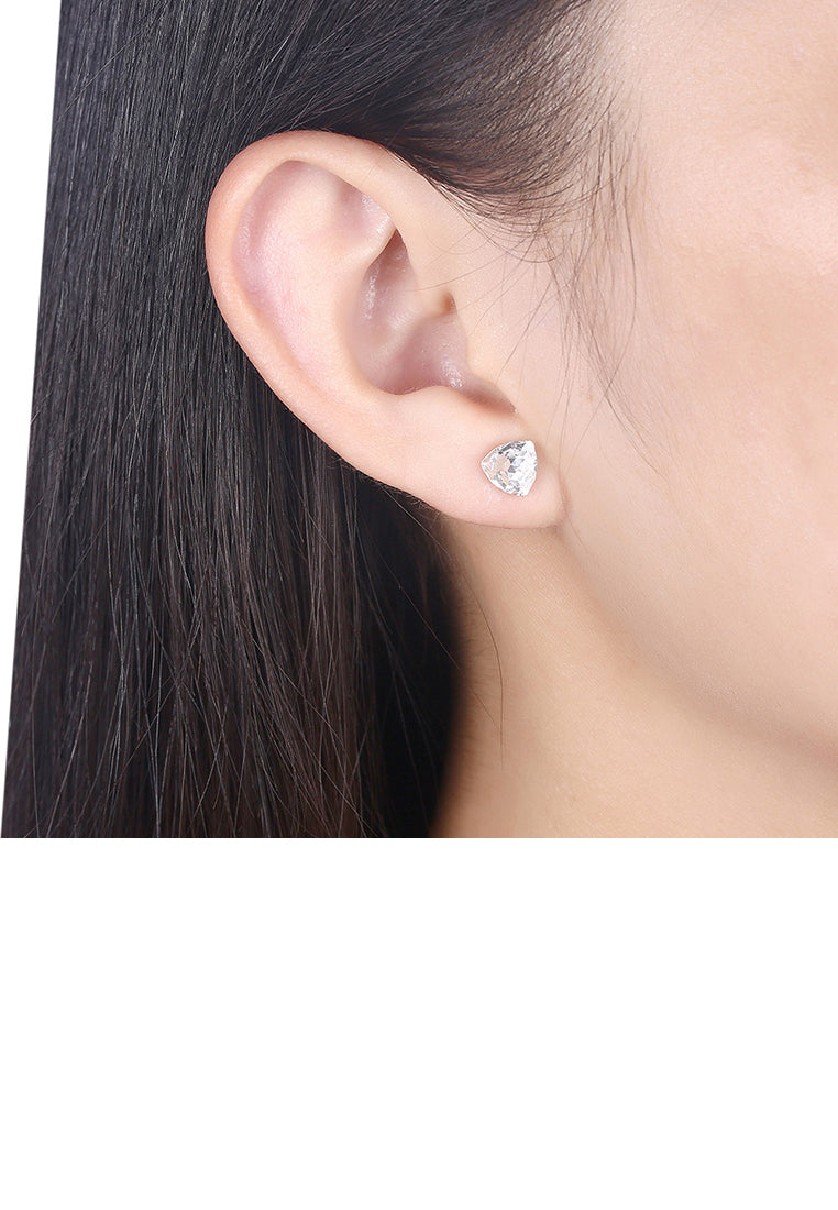 925 Sterling Silver Simple Geometric Triangle White Austrian Element Crystal Stud Earrings
