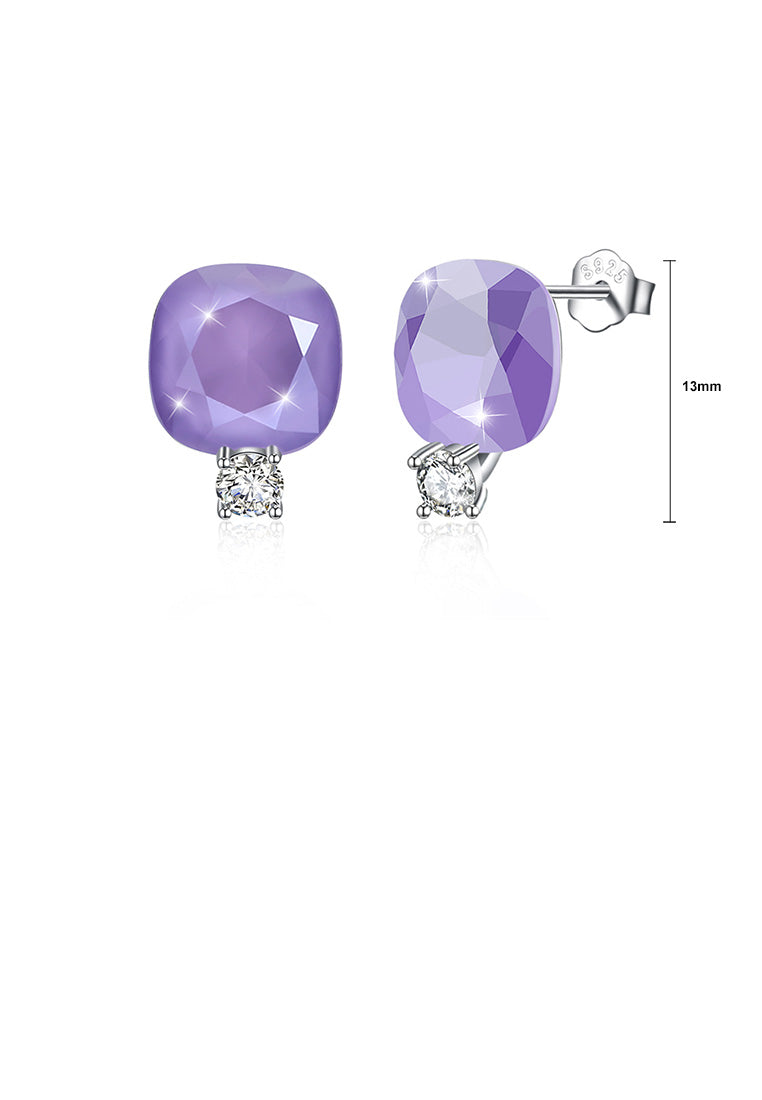 925 Sterling Silver Fashion Simple Geometric Square Stud Earrings with Purple Austrian Element Crystal