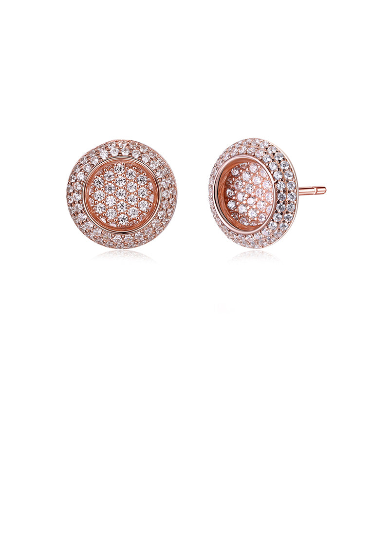 925 Sterling Silver Rose Gold Plated Sparkling Luxury Elegant Noble Sun Flower Round Brilliant Earrings with Cubic Zircon