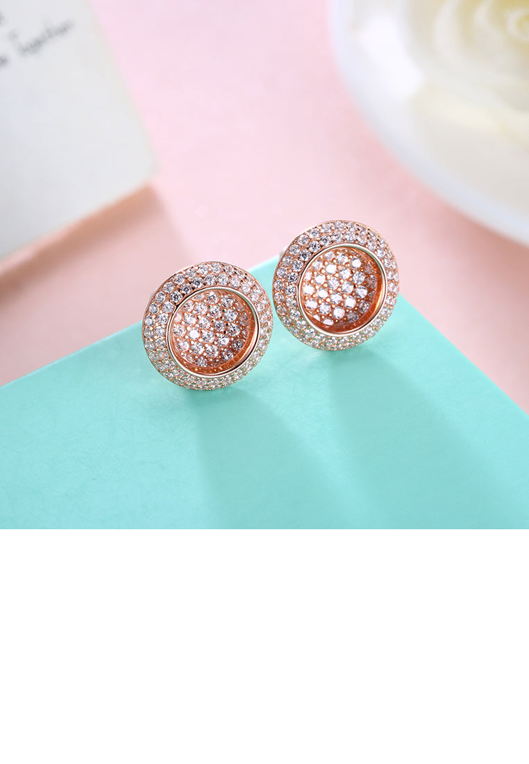 925 Sterling Silver Rose Gold Plated Sparkling Luxury Elegant Noble Sun Flower Round Brilliant Earrings with Cubic Zircon