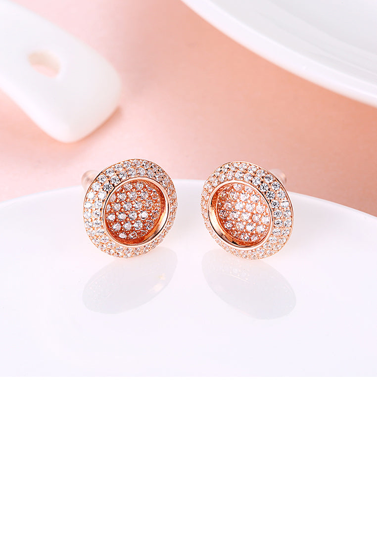 925 Sterling Silver Rose Gold Plated Sparkling Luxury Elegant Noble Sun Flower Round Brilliant Earrings with Cubic Zircon