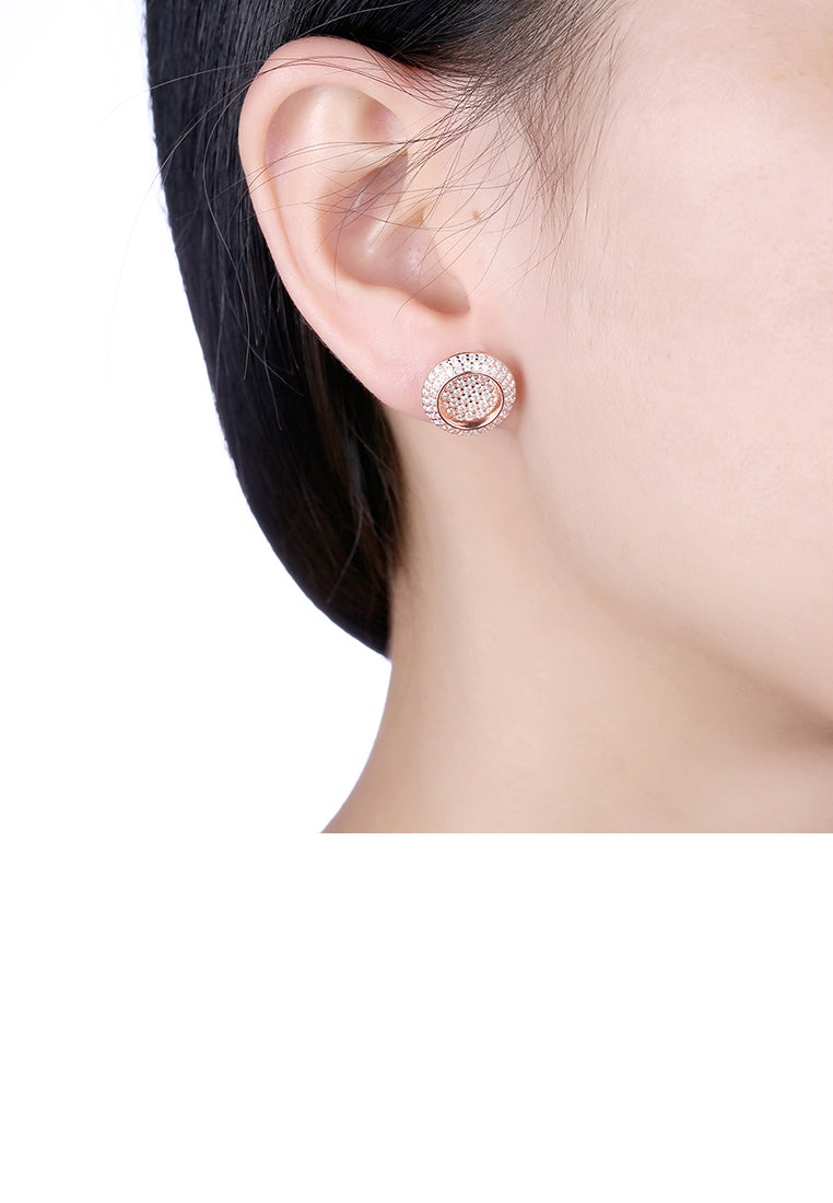 925 Sterling Silver Rose Gold Plated Sparkling Luxury Elegant Noble Sun Flower Round Brilliant Earrings with Cubic Zircon