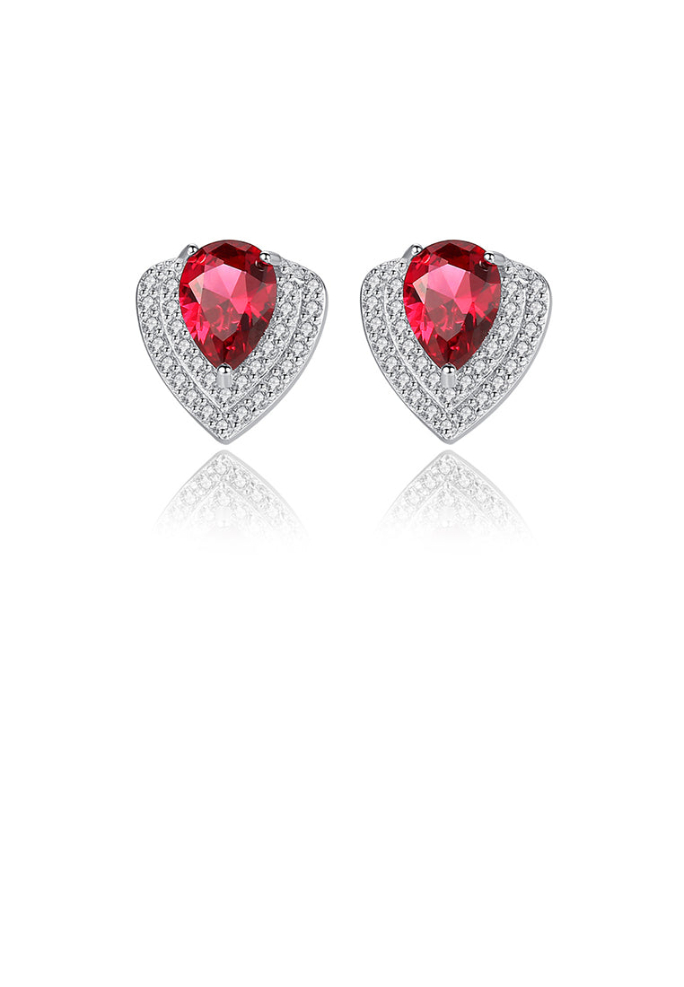 925 Sterling Silver Elegant Brilliant Geometric Triangle Stud Earrings with Red Cubic Zirconia - Luxurious Look - Vibrant Color