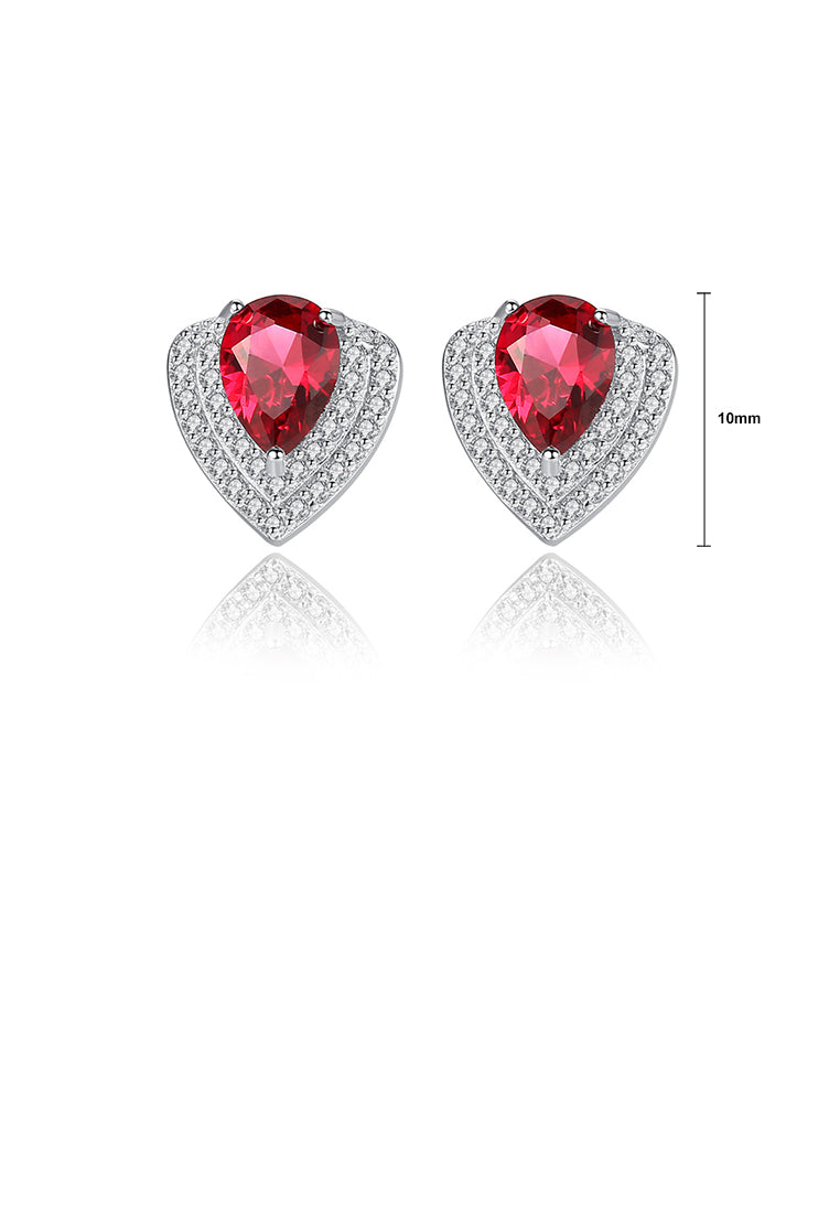 925 Sterling Silver Elegant Brilliant Geometric Triangle Stud Earrings with Red Cubic Zirconia - Luxurious Look - Vibrant Color