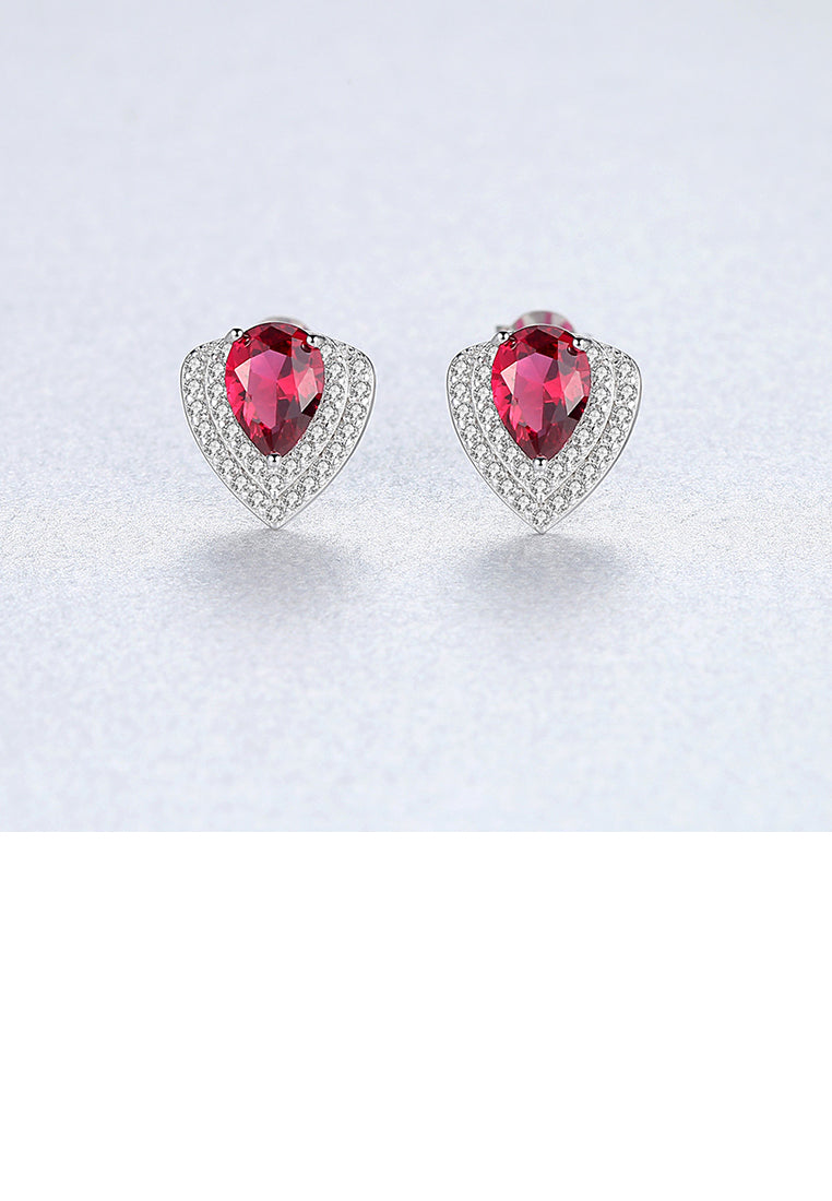 925 Sterling Silver Elegant Brilliant Geometric Triangle Stud Earrings with Red Cubic Zirconia - Luxurious Look - Vibrant Color