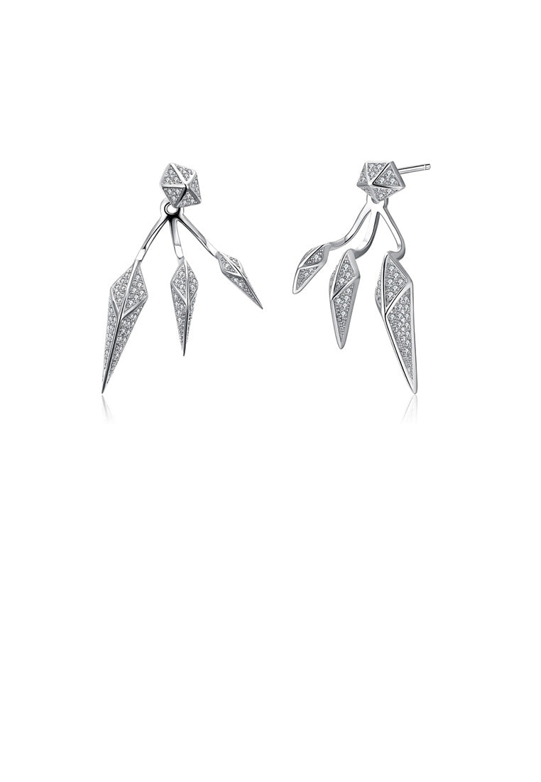 925 Sterling Silver Simple and Fashion Willow Leaf Stud Earrings with Cubic Zircon