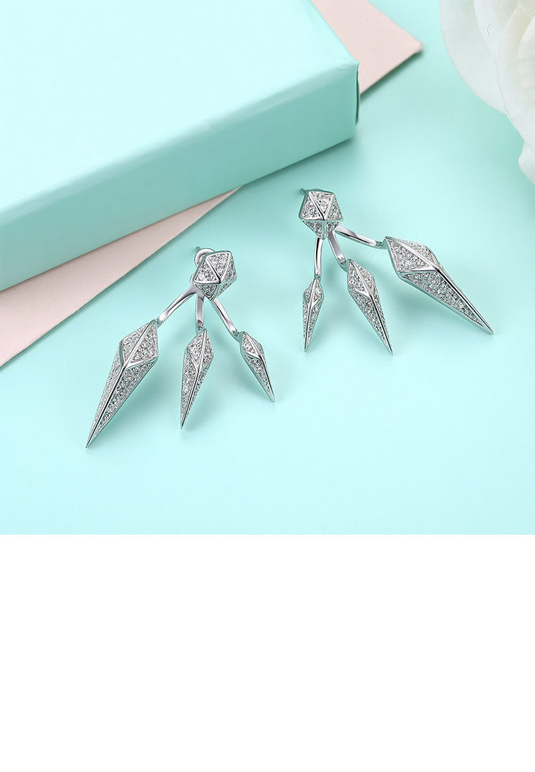 925 Sterling Silver Simple and Fashion Willow Leaf Stud Earrings with Cubic Zircon